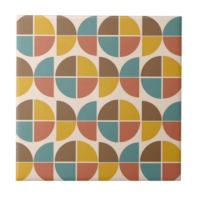 Mid Century Abstract shapes in mustard teal orange Fliese (Vorderseite)