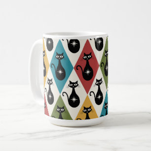 Mid-Century-Atombomben-Katzen auf Harlekin-Diamant Kaffeetasse