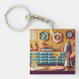 Mid-Century-Atomic-Retro-Futuristische-Partyraum Schlüsselanhänger
