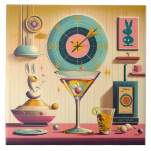 Mid Century Atomic Retro Futuristischer Kaninchen  Fliese