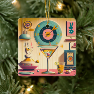 Mid Century Atomic Retro Futuristischer Kaninchen Keramikornament