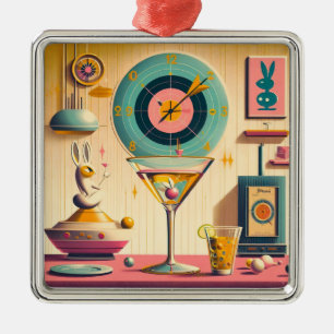 Mid Century Atomic Retro Futuristischer Kaninchen Ornament Aus Metall