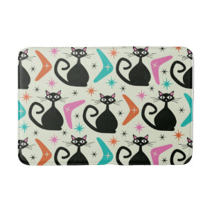 Mid Century Black Atomic Cats mit Bumerangs  Badematte