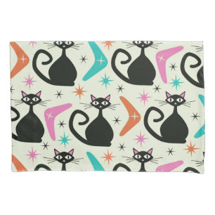 Mid Century Black Atomic Cats mit Bumerangs  Kissenbezug