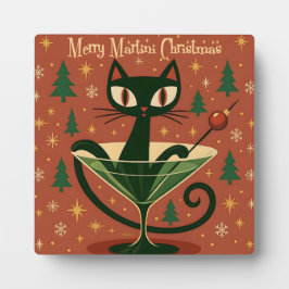 Mid Century Black Cat Merry Martini Christmas Fotoplatte