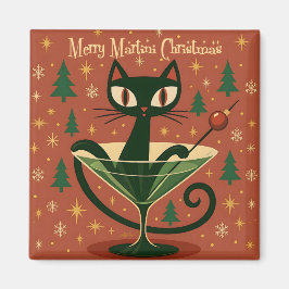 Mid Century Black Cat Merry Martini Christmas Magnet
