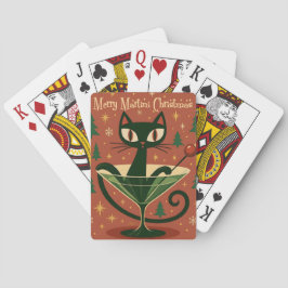 Mid Century Black Cat Merry Martini Christmas Spielkarten