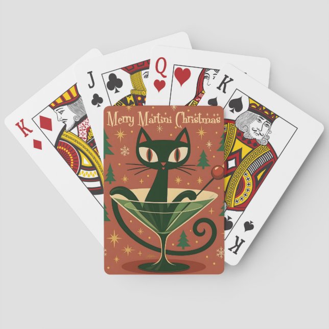 Mid Century Black Cat Merry Martini Christmas Spielkarten (Rückseite)