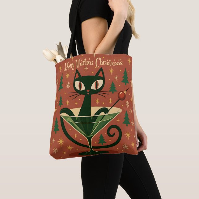 Mid Century Black Cat Merry Martini Christmas Tasche (Von Nahem)