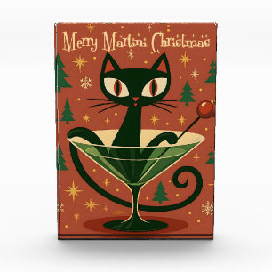 Mid Century Black Cat Merry Martini Weihnachten Fotoblock