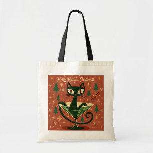 Mid Century Black Cat Merry Martini Weihnachten Tragetasche