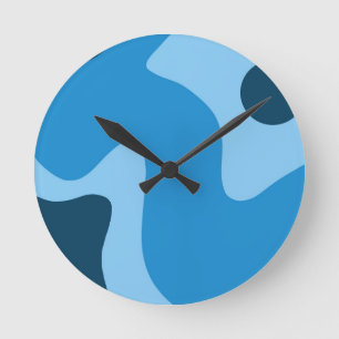Mid Century Blue Deep Water Abstract Design Throw Runde Wanduhr