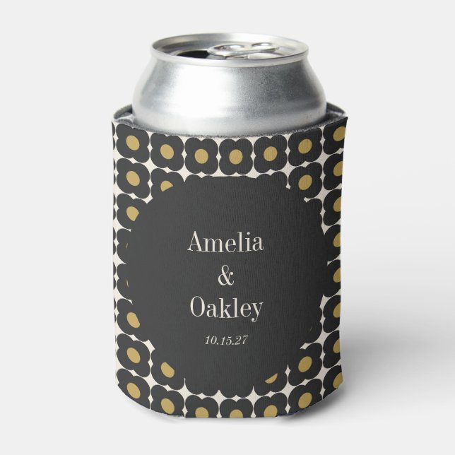 Mid Century Bold Black Gold Floral Wedding Custom Dosenkühler (Kanne Vorderseite)