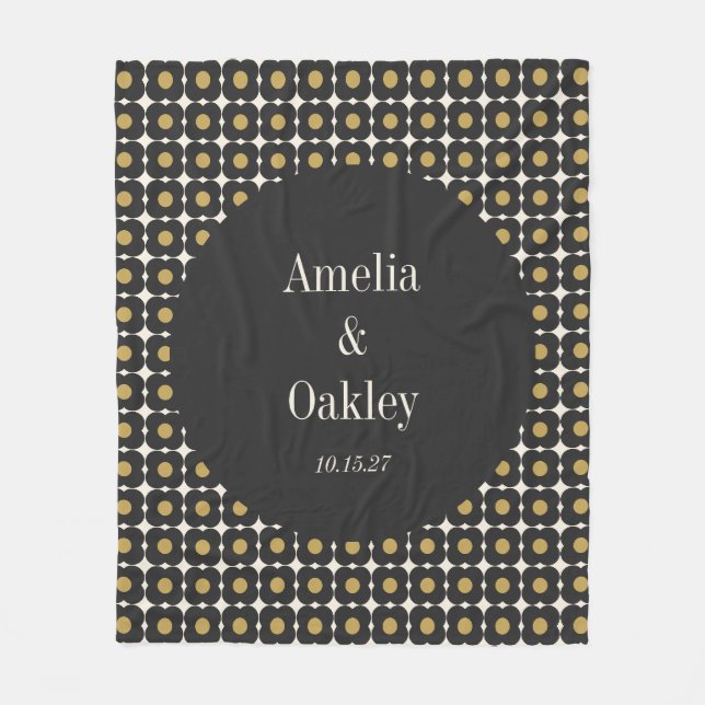 Mid Century Bold Black Gold Floral Wedding Custom Fleecedecke (Vorderseite)