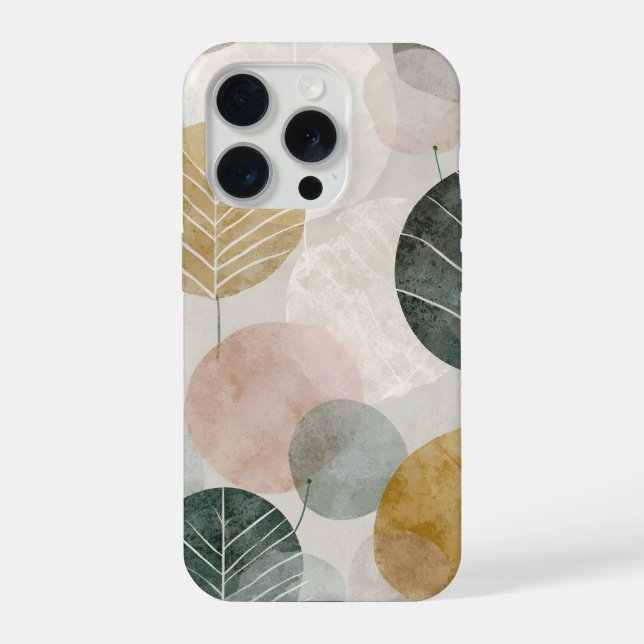 Mid Century Botanical Leaf  – Boho Earth iPhone 15 Pro Hülle (Rückseite)