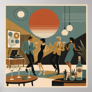 Mid Century California Vibes Martini Tanzparty Poster