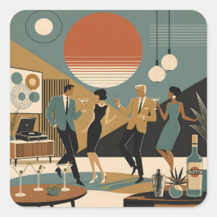 Mid Century California Vibes Martini Tanzparty Quadratischer Aufkleber