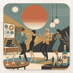 Mid Century California Vibes Martini Tanzparty Rechteckiger Pappuntersetzer