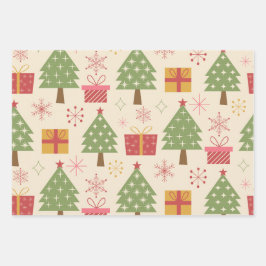 Mid Century Christmas Atomic Trees with Snowflakes Geschenkpapier Set