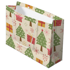 Mid Century Christmas Atomic Trees with Snowflakes Große Geschenktüte
