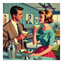 Mid Century Cocktail Party Couples - House Warming Fotodruck