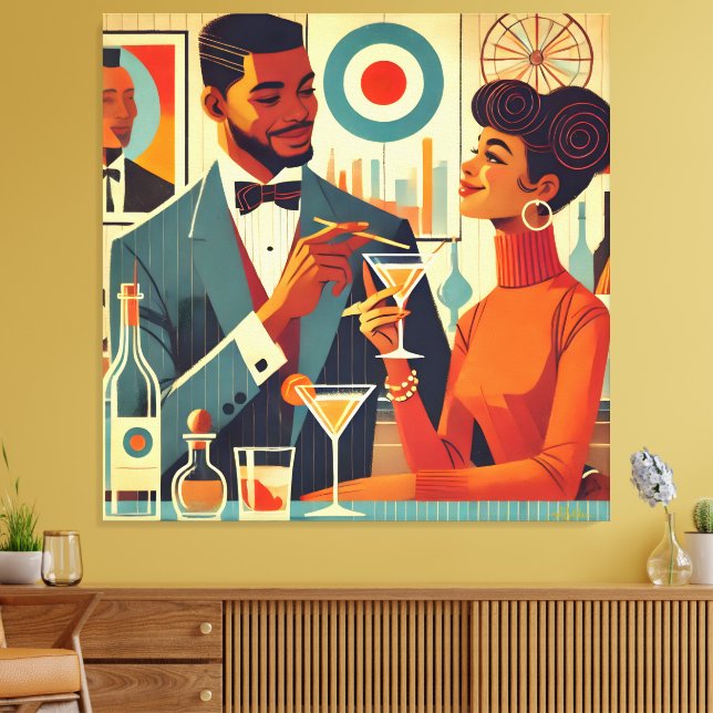 Mid Century Cocktail Party Couples - Soirée Hosts Leinwanddruck (Insitu (Wohnzimmer))