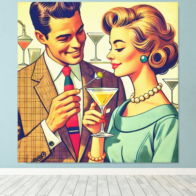 Mid Century Cocktail Party Couples - Temptation Leinwanddruck (Insitu (Holzboden))