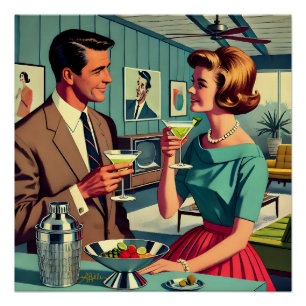 Mid-Century-Cocktailparty-Paare - Einzugsparty Poster