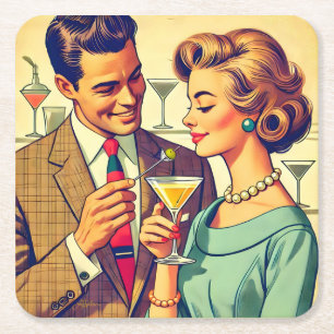 Mid Century Cocktailparty-Paare - Versuchung Rechteckiger Pappuntersetzer
