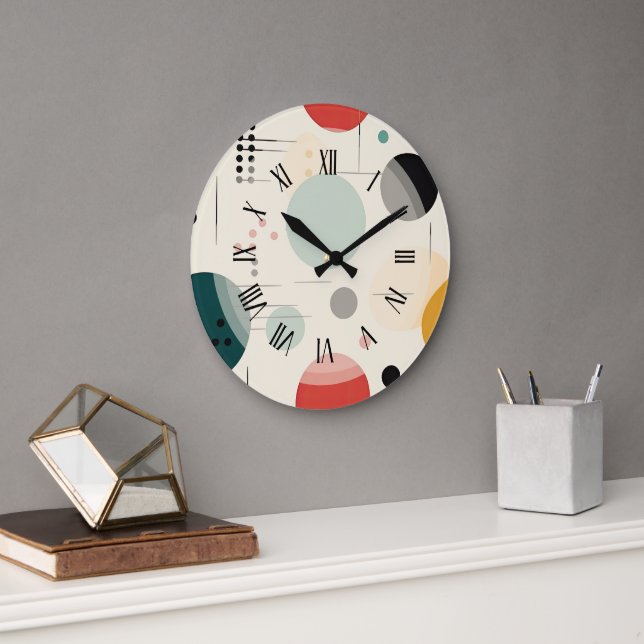 Mid century colorful geometric pattern große wanduhr (Büro)