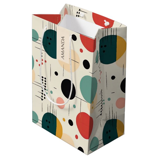 Mid century colorful geometric pattern mittlere geschenktüte (Rückseite Schrägansicht)