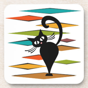 Mid-Century-Design mit schwarzer Katze Getränkeuntersetzer