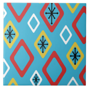 Mid Century Diamonds Blue Red Yellow Fliese