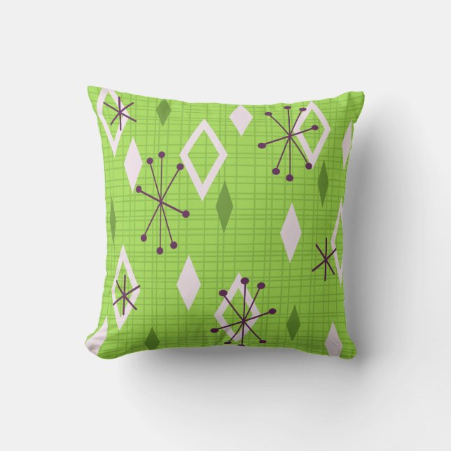 Mid Century Diamonds Sternexplosionen Chartreuse Kissen (Vorderseite)
