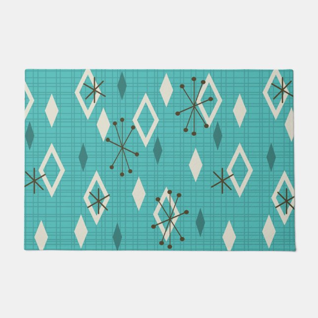 Mid Century Diamonds Sternexplosionen Türkis Fußmatte (Vorderseite)