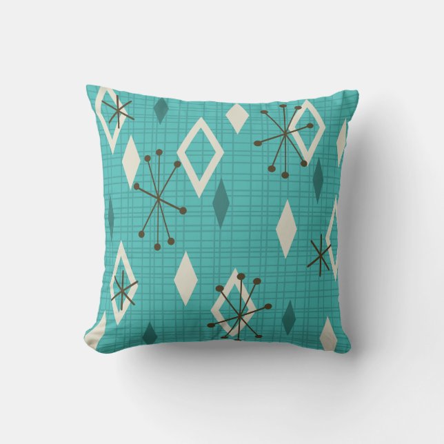 Mid Century Diamonds Sternexplosionen Türkis Kissen (Vorderseite)