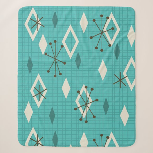 Mid Century Diamonds Sternexplosionen Türkis Sherpadecke (Vorderseite)
