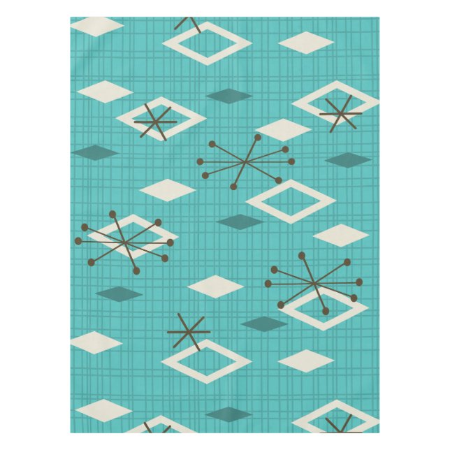 Mid Century Diamonds Sternexplosionen Türkis Tischdecke (Vorderseite)