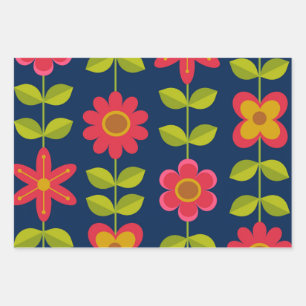 Mid Century Fleurs rouges modernes avec feuilles