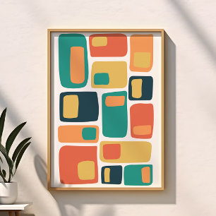 Mid Century Funky geometrische Formen Orange, Türk Poster