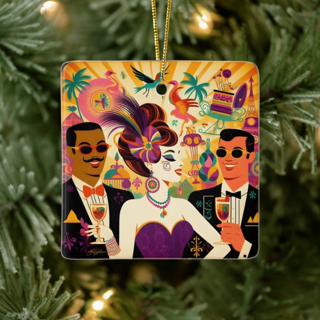Mid Century Futuristic Mardi Gras Cocktail Party Keramikornament (Baum)