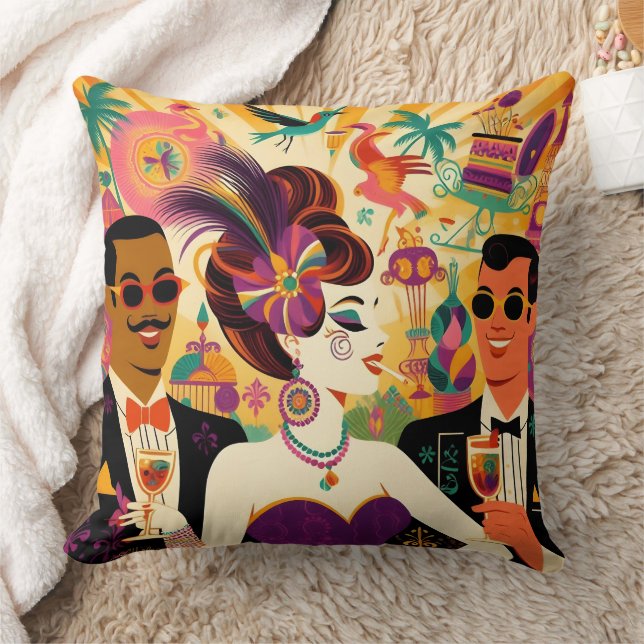 Mid Century Futuristic Mardi Gras Cocktail Party Kissen (Decke)