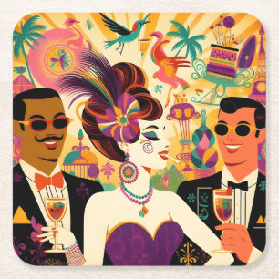 Mid Century Futuristic Mardi Gras Cocktail Party Rechteckiger Pappuntersetzer