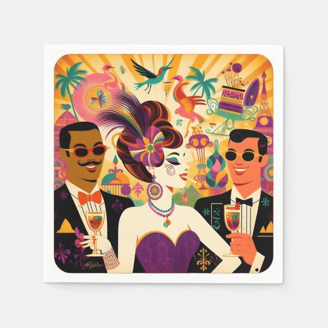 Mid Century Futuristic Mardi Gras Cocktail Party Serviette (Vorderseite)