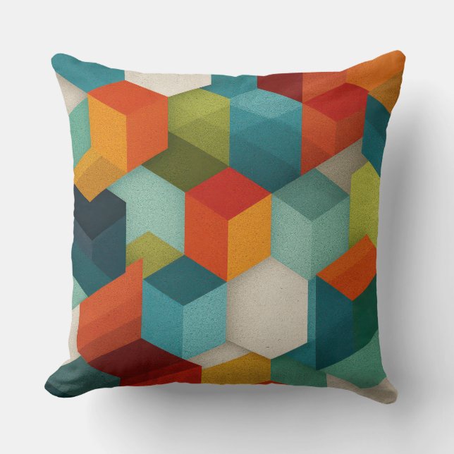 Mid-Century Geometric Cube Throw Pillow Kissen (Vorderseite)