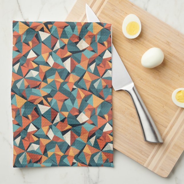 Mid-Century Geometric Teal & Orange Pattern Geschirrtuch (Viertel Falte)