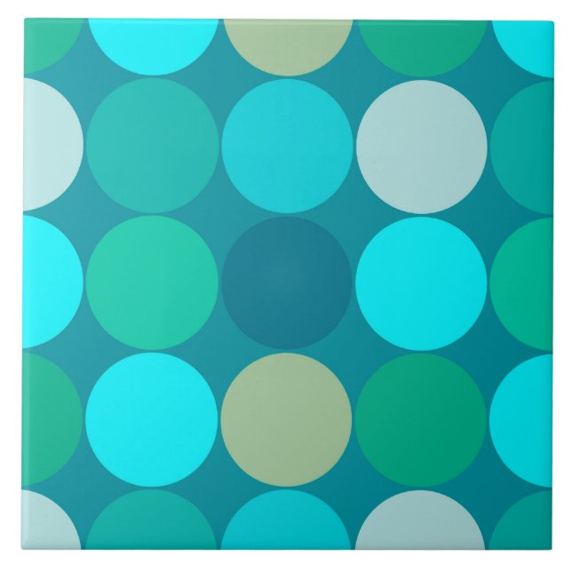 Mid-Century Giant Dots, Turquoise, Aqua &  Beige Fliese (Vorderseite)