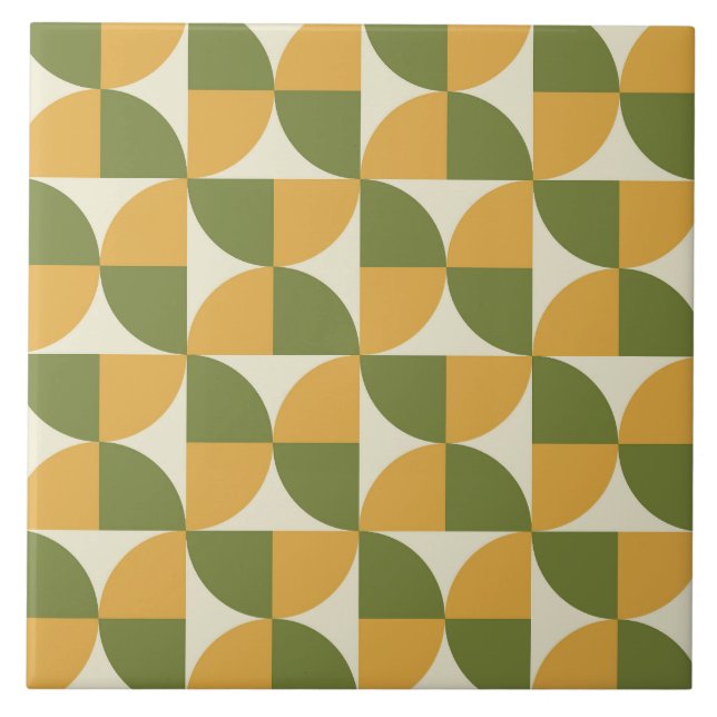 Mid Century Green Mustard yellow  Semi Circles  Fliese (Vorderseite)