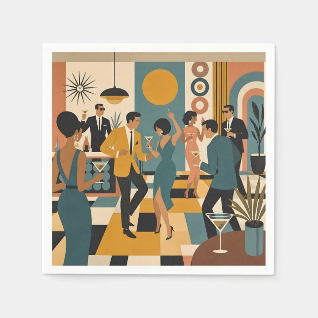 Mid Century Hip Martini Tanzparty Serviette (Vorderseite)