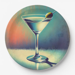 Mid Century I Love The Blues Martini Kunst Pappteller